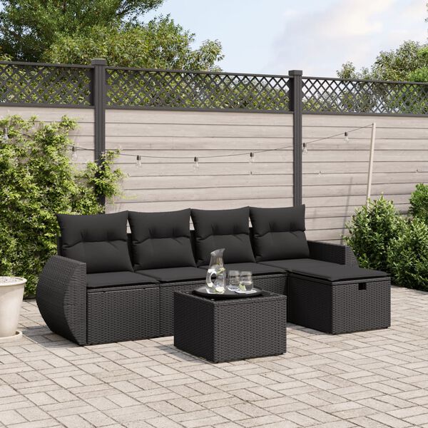 vidaXL 5 pcs conjunto sof&aacute;s de jardim com almofad&otilde;es vime PE preto
