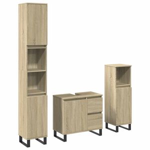 vidaXL 3 pcs conj. m&oacute;veis casa banho derivados madeira carvalho sonoma