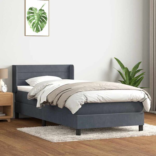 vidaXL Cama com molas/colch&atilde;o cinza-escuro 80x220 cm veludo