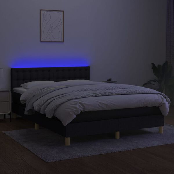 vidaXL Cama box spring c/ colch&atilde;o e LED 140x190 cm tecido preto