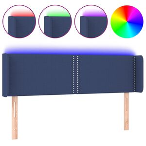 vidaXL Cabeceira de cama c/ luzes LED tecido 147x16x78/88 cm azul