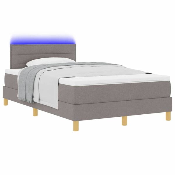 vidaXL Cama Box Spring LED Cinzento-acastanhado 120 x 190 cm tecido