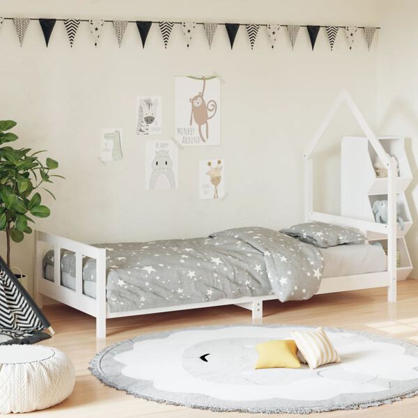 vidaXL Estrutura de cama infantil 90x200 cm pinho maciço branco