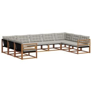 vidaXL Conjunto de Sof&aacute;s para Exterior 9 pcs Cinza Natural e Claro