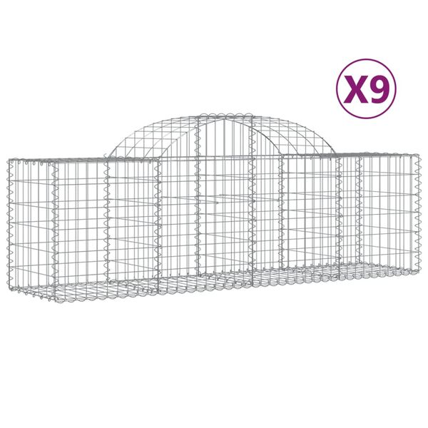 vidaXL Cestos gabião arqueados 9 pcs 200x50x60/80 cm ferro galvanizado