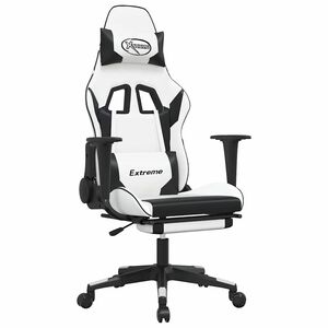 vidaXL Cadeira gaming massagens c/ apoio p&eacute;s couro artif. Branco/preto