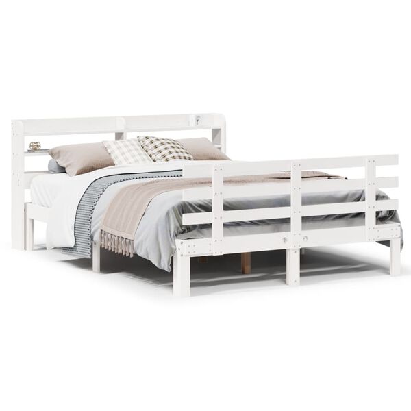 vidaXL Estrutura de cama c/ cabeceira 150x200 cm pinho maci&ccedil;o branco