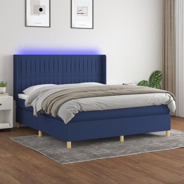 vidaXL Cama box spring c/ colch&atilde;o e LED 180x200 cm tecido azul