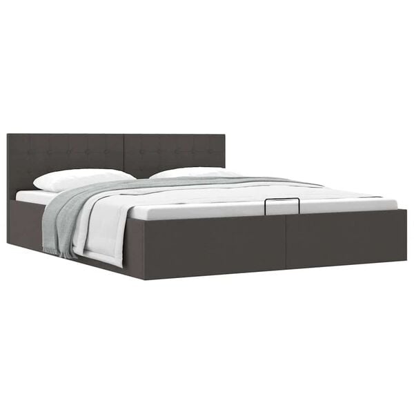 vidaXL Cama hidr&aacute;ulica c/ arruma&ccedil;&atilde;o 160x200 cm tecido cinzento-escuro