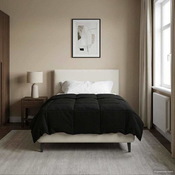 vidaXL Duvet de Ano Inteiro Colchonete Preto 140 x 200 cm Microfibra