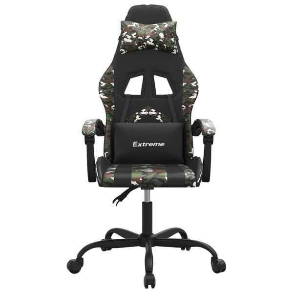 vidaXL Cadeira gaming girat&oacute;ria couro artificial preto e camuflado