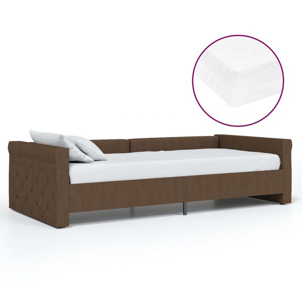 vidaXL Sof&aacute;-cama + colch&atilde;o e sa&iacute;da USB 90x200cm tecido castanho-escuro