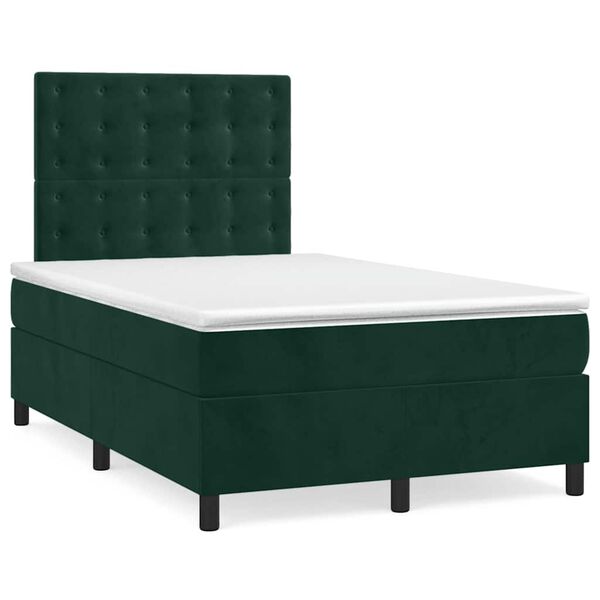 vidaXL Cama boxspring com colch&atilde;o 120x200 cm veludo verde-escuro