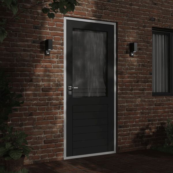 vidaXL Candeeiros parede p/ exterior c/ sensor 2 pcs alum&iacute;nio preto