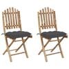 vidaXL Cadeiras de jardim dobr&aacute;veis c/ almofad&otilde;es 2 pcs bambu
