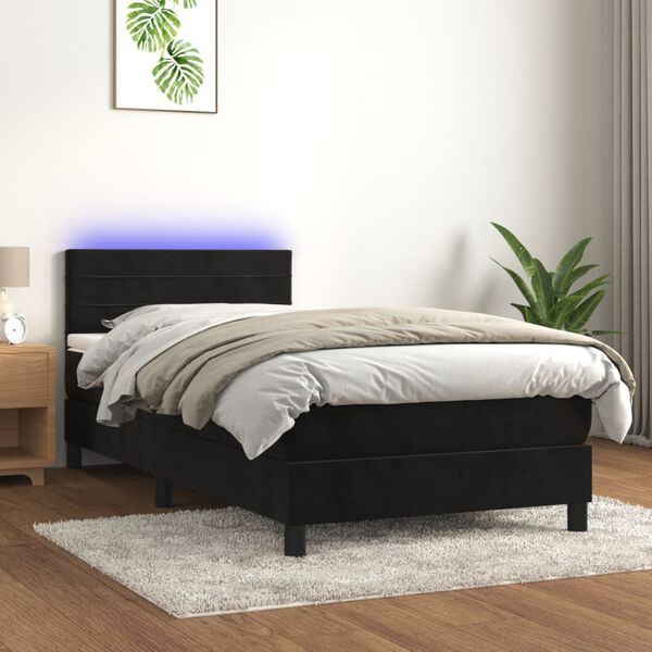 vidaXL Cama box spring c/ colch&atilde;o/LED 90x190 cm veludo preto