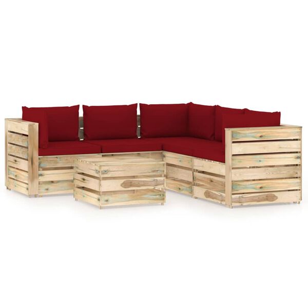 vidaXL 6 pcs conj. lounge jardim c/ almofad&otilde;es madeira impreg. verde