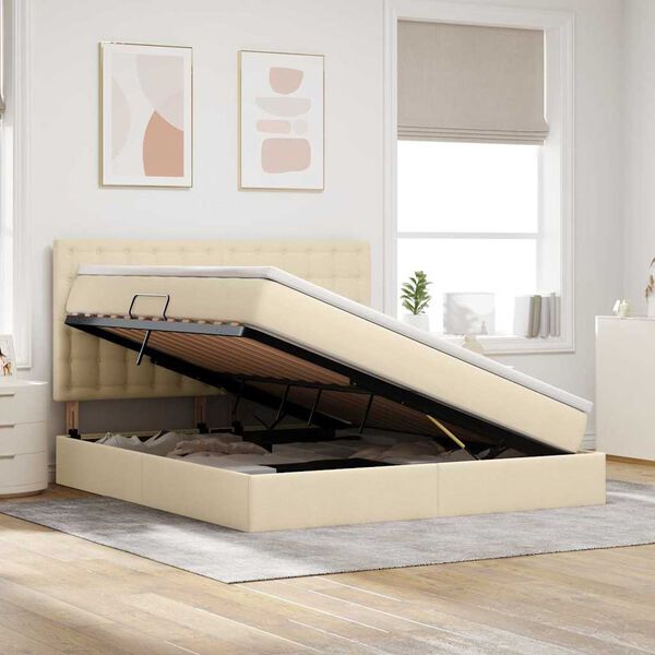 vidaXL Cama com arruma&ccedil;&atilde;o e LED com led Creme 180 x 200 cm Poli&eacute;ster