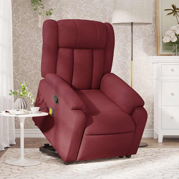 vidaXL Poltrona de massagens reclin. elevatória tecido vermelho tinto