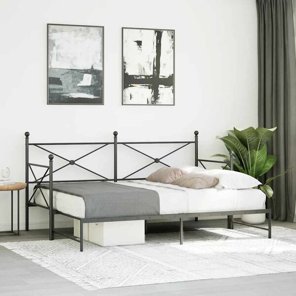 vidaXL Cama de dia com gavet&atilde;o sem colch&atilde;o 80x200 cm a&ccedil;o preto