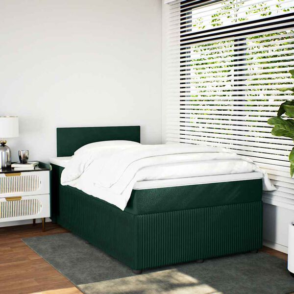 vidaXL Cama boxspring com colch&atilde;o 120x190 cm veludo verde-escuro