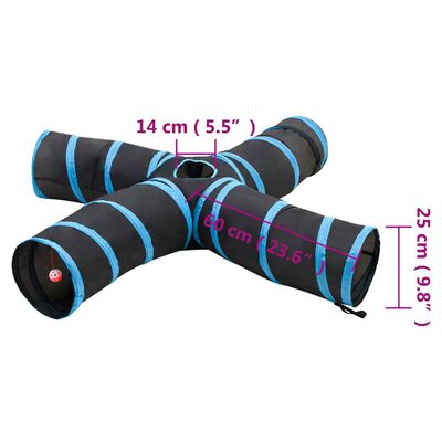 vidaXL Túnel para gatos com 4 vias 25 cm poliéster preto e azul