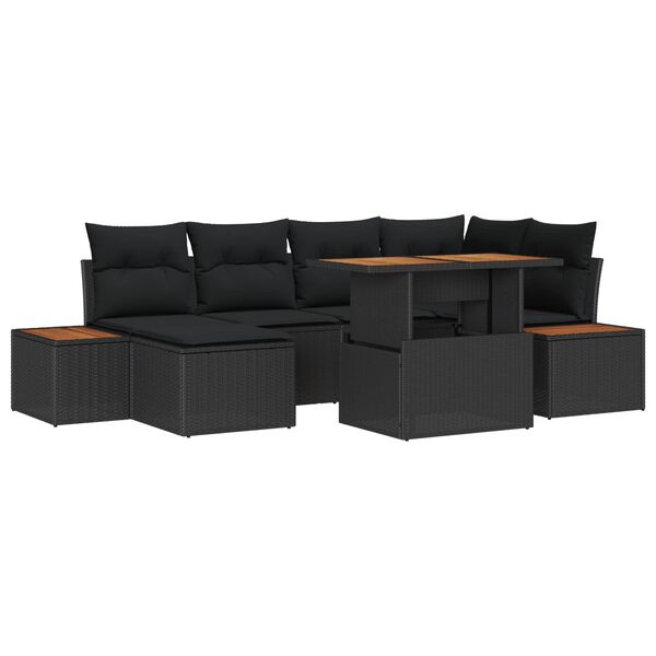 vidaXL Conjunto de Sof&aacute; de Jardim 7 pcs Preto Rattan Sint&eacute;tico