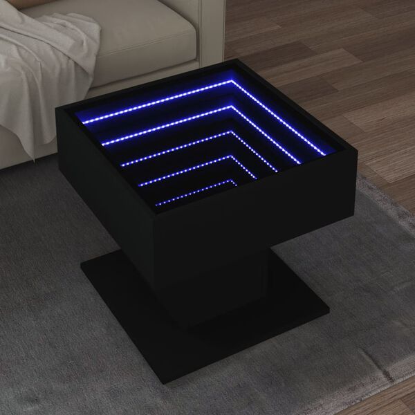 vidaXL Mesa de centro c/ LEDs 50x50x45cm contraplacado preto brilhante