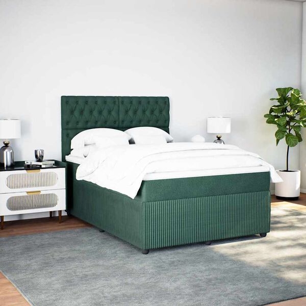 vidaXL Cama com molas/colch&atilde;o 140x190 cm veludo verde-escuro