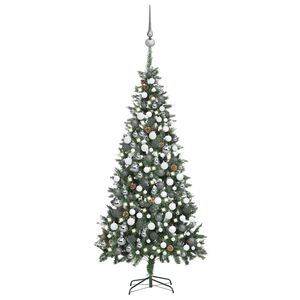 vidaXL &Aacute;rvore Natal artificial pr&eacute;-iluminada c/ bolas e pinhas 210 cm