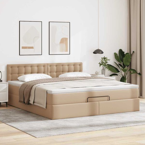 vidaXL Estrutura de cama otomana com colch&atilde;o cappucino 140x200 cm