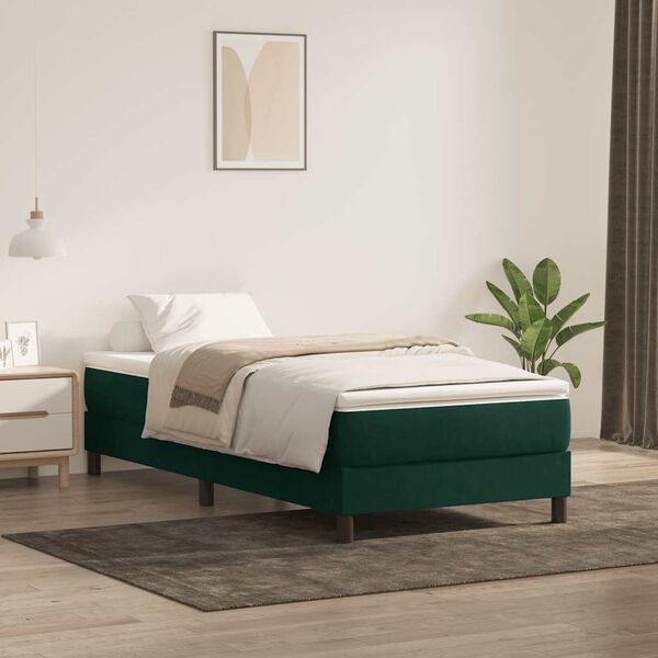 vidaXL Cama com molas/colch&atilde;o verde-escuro 80x220 cm veludo