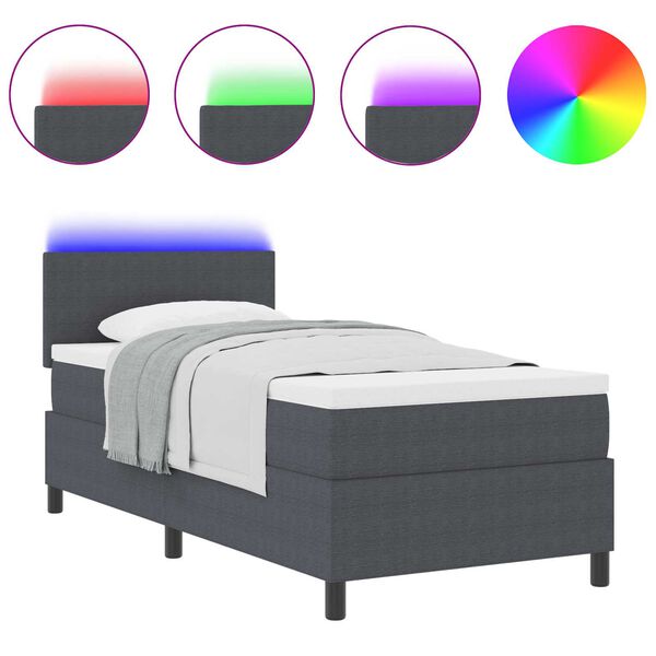 vidaXL Cama Box Spring LED Cinza Escuro e Branco 90 x 190 cm