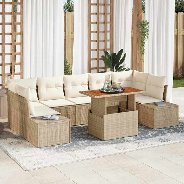 vidaXL Conjunto de Sof&aacute; de Jardim 8 pcs Bege Rattan Sint&eacute;tico