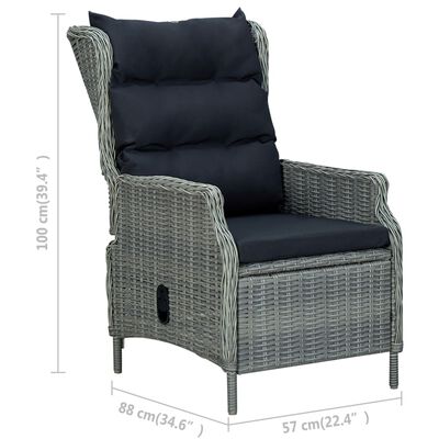 vidaXL Cadeira jardim reclinável c/ apoio pés vime PE cinzento-claro