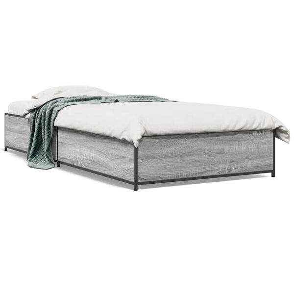 vidaXL Estrutura cama 100x200 cm derivados madeira/metal cinza sonoma