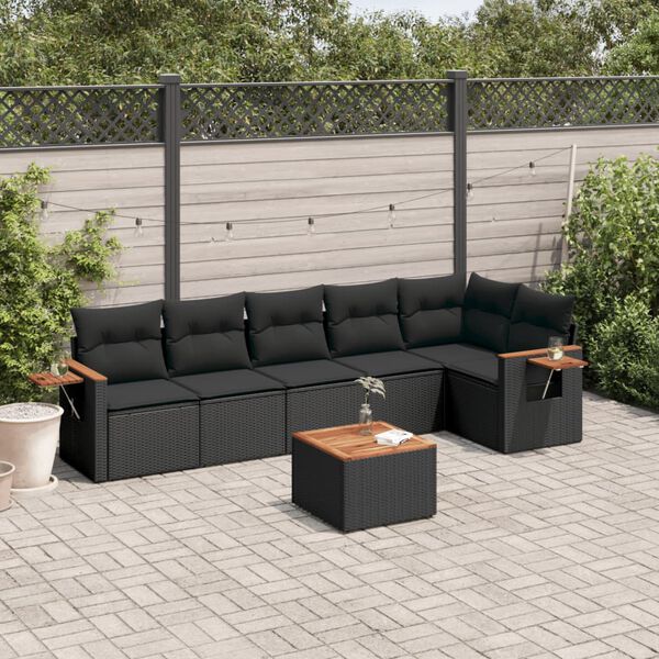 vidaXL 7 pcs conjunto de sof&aacute;s p/ jardim c/ almofad&otilde;es vime PE preto