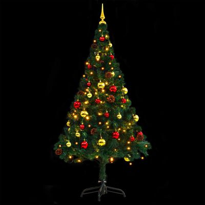 vidaXL Árvore de Natal artificial pré-iluminada + enfeites 150cm verde