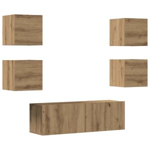 vidaXL Conjunto de arm&aacute;rio TV parede 5 pcs madeira carvalho artisiano
