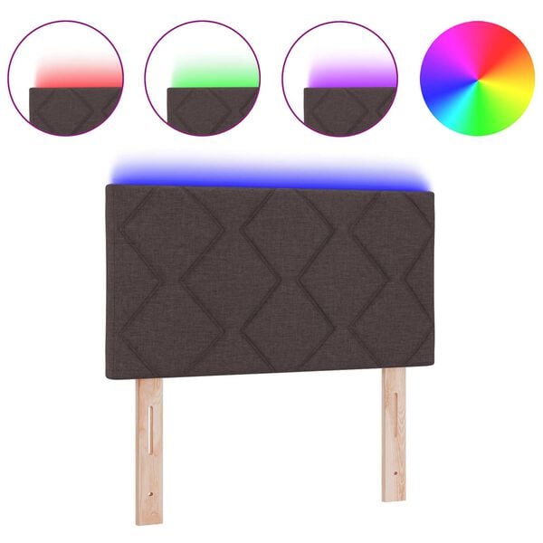 vidaXL Cabeceira com luzes de tira LED Ajust&aacute;vel Castanho 80 cm tecido