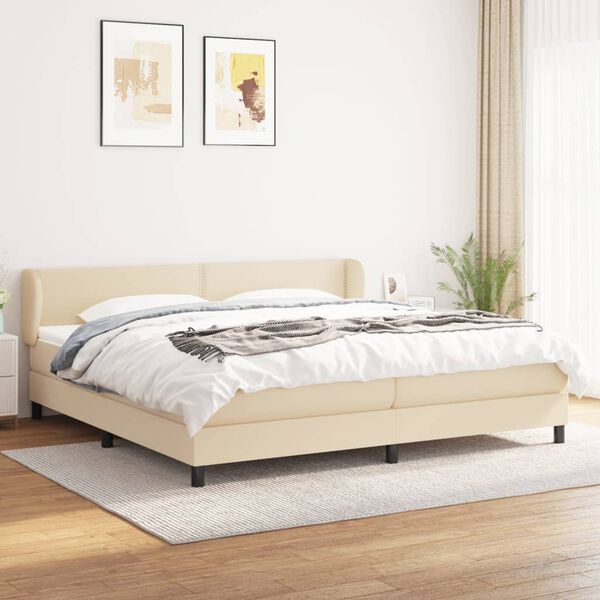 vidaXL Cama com molas/colch&atilde;o 200x200 cm tecido cor creme