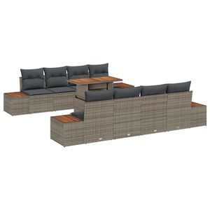 vidaXL Conjunto de Sof&aacute; de Jardim 9 unid. Cinza e Marrom