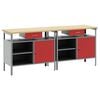 vidaXL Conjunto de bancada de trabalho 2 unid. Vermelho e Cinza