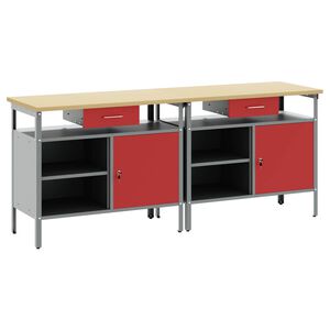 vidaXL Conjunto de bancada de trabalho 2 unid. Vermelho e Cinza