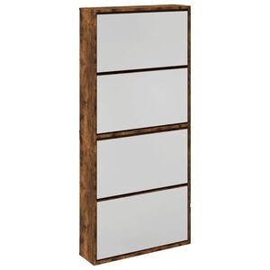 vidaXL Sapateira com espelho 4 divis&oacute;rias 63x17x134 cm carvalho fumado