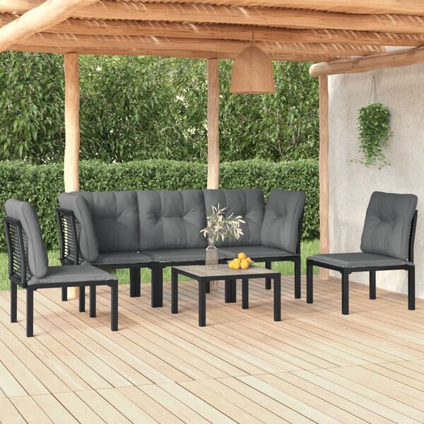 vidaXL 6 pcs conjunto lounge de jardim vime PE preto e cinzento