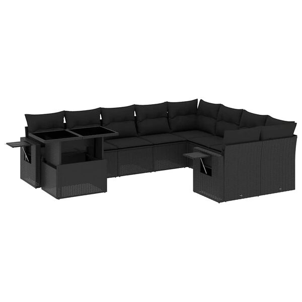 vidaXL 10 pcs conjunto sof&aacute;s de jardim c/ almofad&otilde;es vime PE preto