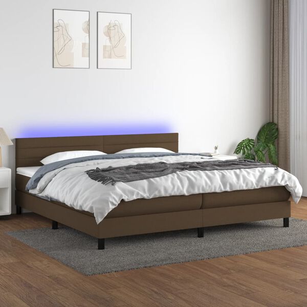 vidaXL Cama box spring c/ colch&atilde;o/LED 200x200cm tecido castanho-escuro