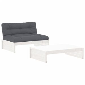vidaXL 2pcs conjunto lounge jardim c/ almofad&otilde;es madeira maci&ccedil;a branco