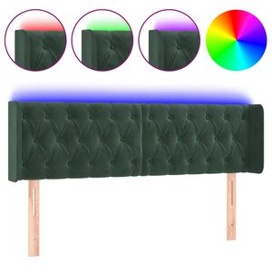 vidaXL Cabeceira cama c/ luzes LED veludo 163x16x78/88 cm verde-escuro